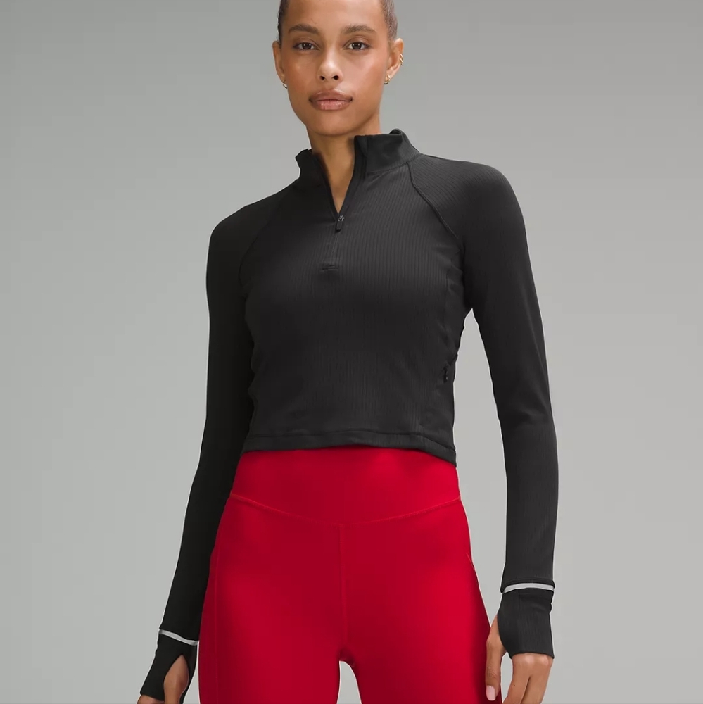 Lululemon It's Rulu Ribbed Cropped Half Zip (black, sz 4)